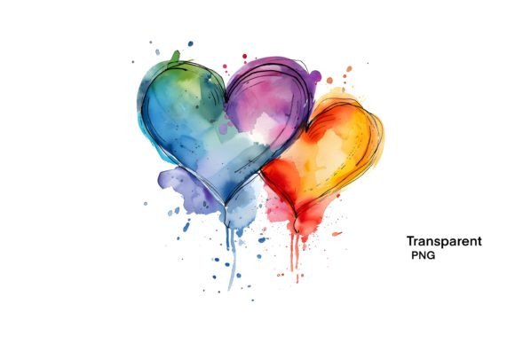 Download Watercolor Colorful Heart T-shirt Design - Colorful heart Collection