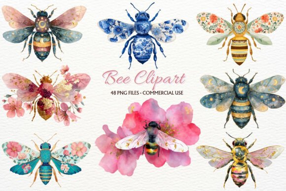 Download Floral Bee Clipart Boho Cottagecore PNG - Floral bee Collection