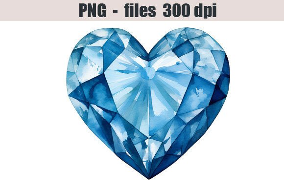 Download Blue Diamond Heart Watercolor Clipart - Blue diamond heart Collection