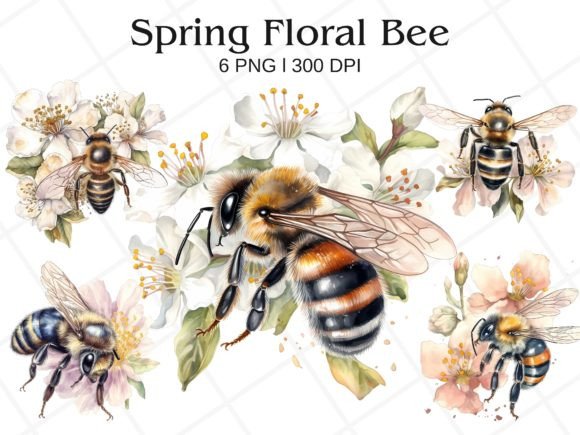 Download Spring Floral Bee Watercolor Clipart - Floral bee Collection