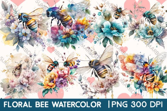 Download Floral Bee Watercolor Clipart - Floral bee Collection