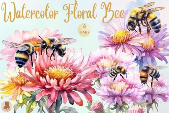 Download Watercolor Floral Bee Sublimation - Floral bee Collection