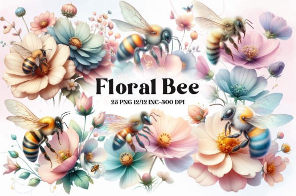 Download Watercolor Floral Bee Sublimation Bundle - Floral bee Collection