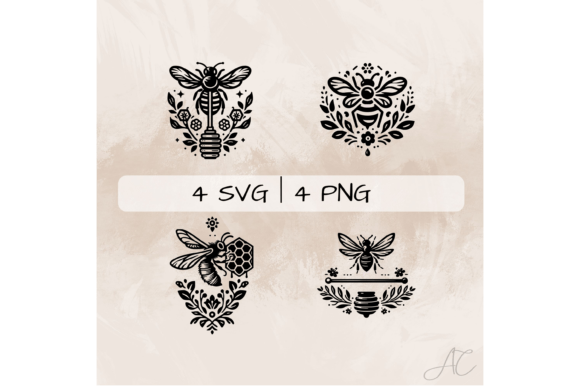Download Floral Bee SVG Bundle, Bee PNG - Floral bee Collection