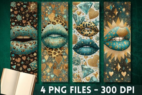 Download Teal Leopard Diamond Lips Heart Bookmark - Premium Resources