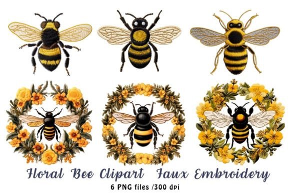 Download Floral Bee Clipart Faux Embroidery - Floral bee Collection