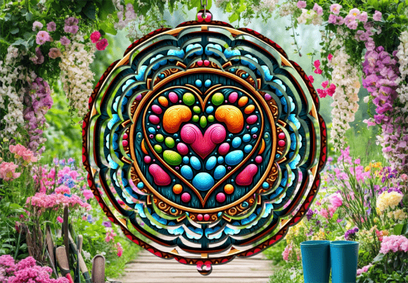 Download Colorful Heart Paw Print Wind Spinner - Colorful heart Collection