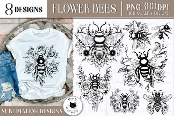 Download Floral Bee Sublimation Bundle | Bee PNG - Floral bee Collection