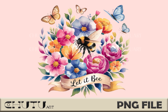 Download Let It Bee - Watercolor Floral Bee PNG - Floral bee Collection
