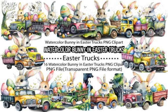 Download Watercolor Bunny in Easter Trucks Sublim - Watercolor bunny Collection